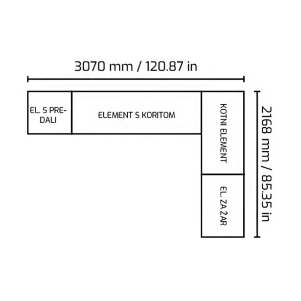 LETNA KUHINJA BELLANO FLORENCE ANTRACITL 3070/2168X634X935 PULT PORCELAN