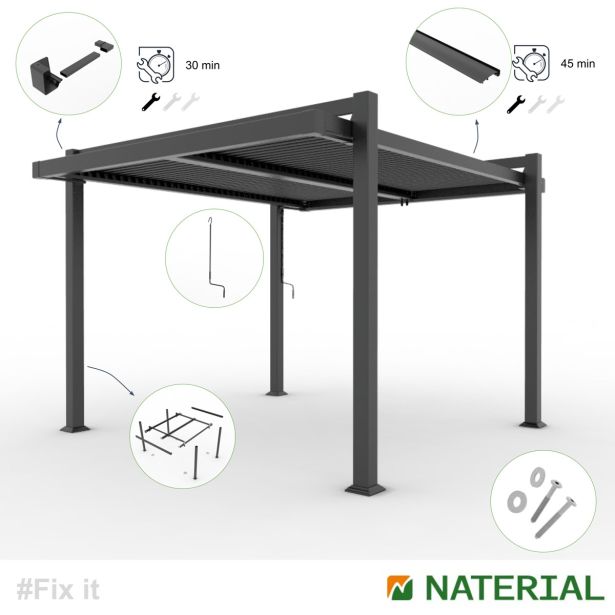 PERGOLA PERSEA EASY FULL ALU MODULARNA STREHA 320X360 TEMNO SIVA