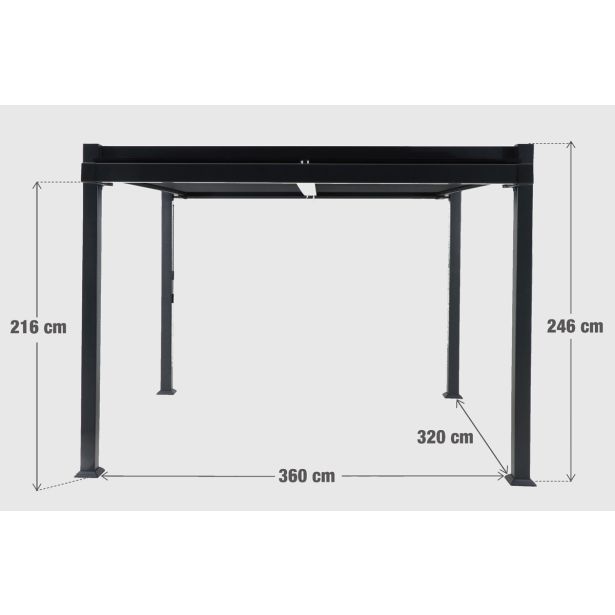 PERGOLA PERSEA EASY FULL ALU MODULARNA STREHA 320X360 TEMNO SIVA