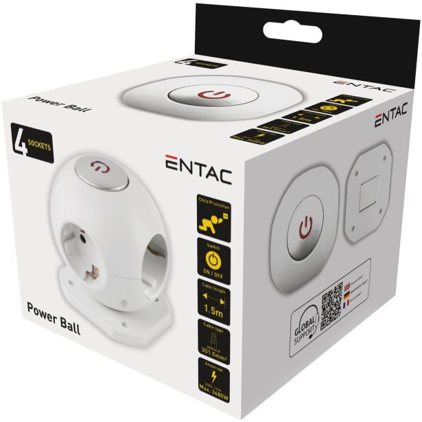 ŠUKO VTIKAČ ENTAC RAZDELILEC S STIKALOM 4X VTIČNICE 1.5M BEL
