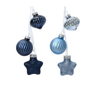 STEKLENA BUNKA DECORIS 3 RAZLIČNE OBLIKE TEMNO MODRA, MODRA SORT.